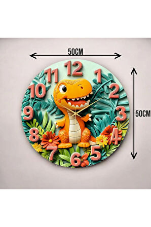 Çocuk Odası Hayvan Renkli Baskı Desenli Sayılı Hediyelik Ahşap Sessiz Duvar Saati 50cm