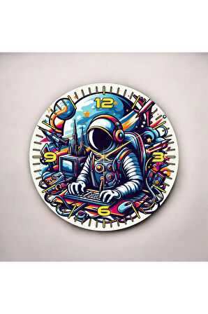 Renkli Baskı Gamer Oyuncu Desenli Sayılı Hediyelik Ahşap Sessiz Duvar Saati 50cm