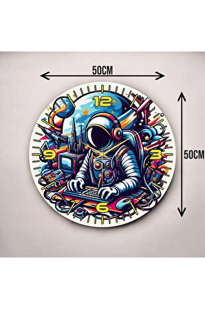 Renkli Baskı Gamer Oyuncu Desenli Sayılı Hediyelik Ahşap Sessiz Duvar Saati 50cm
