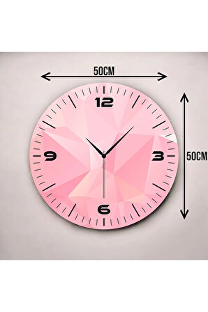 Pembe Renkli Baskı Desenli Sayılı Hediyelik Ahşap Sessiz Duvar Saati 50cm