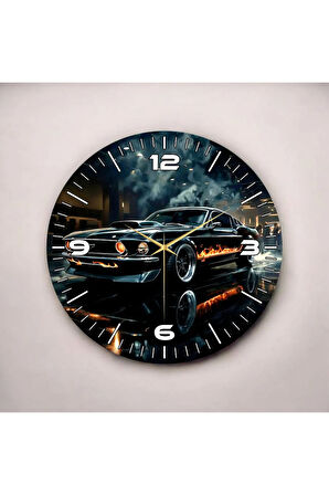 Renkli Baskı Araba Desenli Sayılı Hediyelik Ahşap Sessiz Duvar Saati 50cm