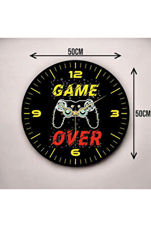 Gamer Oyuncu Renkli Baskı Desenli Sayılı Hediyelik Ahşap Sessiz Duvar Saati 50cm
