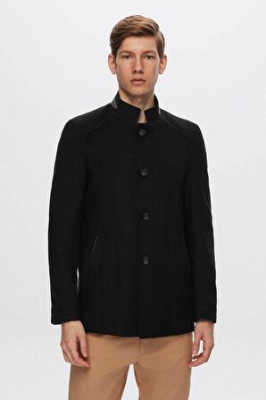 Ds Damat Regular Fit Siyah Dik Yaka Kaşe Kaban 1HCK78ORT5033