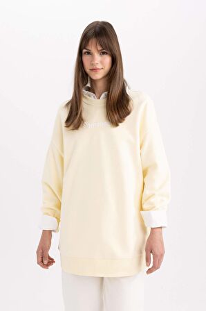 DeFacto Bisiklet Yaka Sırt Baskılı İçi Yumuşak Tüylü Kalın Sweatshirt Tunik C5418AX24SPYL509
