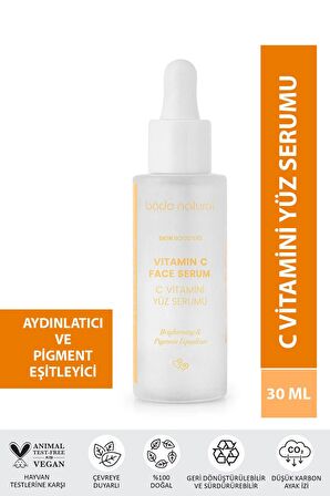 Bade Natural C Vitamini Yüz Serumu Aydınlatıcı, Ton Eşitleyici ve Leke Karşıtı 30 ml