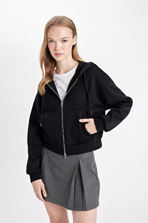 DeFacto Coool Standart Fit Kapüşonlu Basic Fermuarlı Sweatshirt Z7069AZ24WNBK81