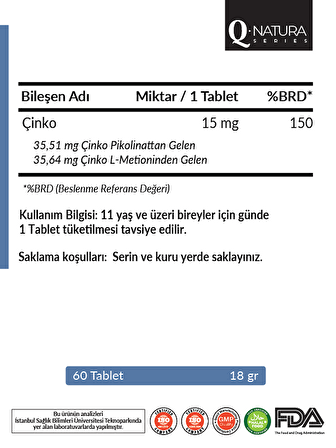 Q Natura Series Çinko 60 Tablet
