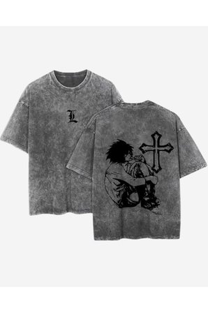Death Note Baskılı Yıkamalı Vintage Unisex Oversize T-Shirt