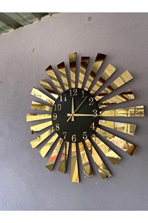 Siyah Gold Aynalı Pleksi Piyano Model Sayılı Ev Hediyelik Duvar Saati