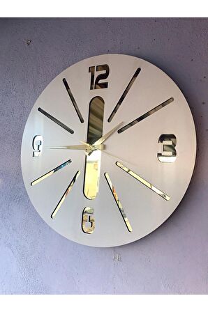 Beyaz Renk Hediyelik Ahşap Dekoratif Farklı Desenli Duvar Saati 50cm