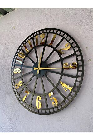 Siyah Renk Gold Sayılı Hediyelik Ahşap Dekoratif Farklı Desenli Ev Hediyelik Duvar Saati 50cm
