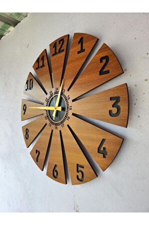 Ahşap Ceviz Mobilya Renk Desenli Hediyelik Sessiz Duvar Saati 50cm