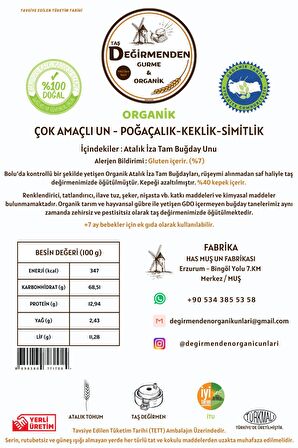 Organik Atalık Çok Amaçlı Un - Poğaçalık-Keklik-Simitlik - 5 Kilo