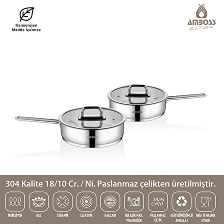 Nova 4 Parça Paslanmaz Çelik Cam Kapaklı Tava 22-26 cm 
