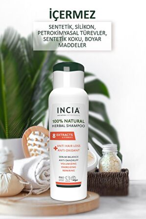 INCIA %100 Doğal Saç Dökülmesine Karşı Etkili Şampuan 8 Değerli Bitki Ekstresi Vegan 275 ml