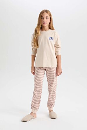DeFacto Kız Çocuk Pijama Takım Disney Mickey & Minnie Uzun Kolu Üst Beli Lastikli Alt D3748A824AUER68