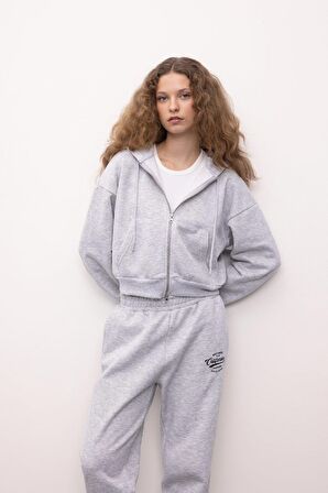 DeFacto Coool Standart Fit Kapüşonlu Basic Düz Kanguru Cepli Fermuarlı Sweatshirt Z7069AZ24WNGR210