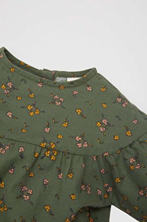 DeFacto Kız Bebek Çiçekli Uzun Kollu Twill Elbise C0498A524SPGN432