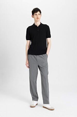 DeFacto Slim Fit Dar Kesim Kısa Kollu Basic Düz Siyah Triko Polo Tişört Y5369AZ24SMBK81