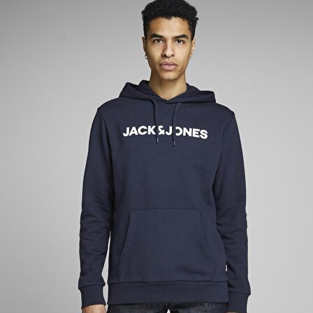 Jack & Jones Kapüşonlu Regular Fit Lacivert Erkek Şardonlu Sweatshirt 12152840_JJECORP LOGO SWEAT HOOD NO