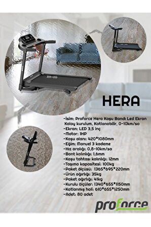 Proforce Hera Koşu Bandı Eğimli, Katlanabilir, 0-10km hız, 2 Hp Motor