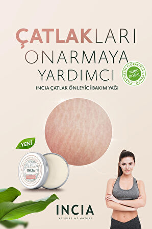 INCIA %100 Doğal Çatlak Önleyici Yağ Tüm Cilt Çatlakları İçin Organik Dirsek Topuk Vegan 50 ml