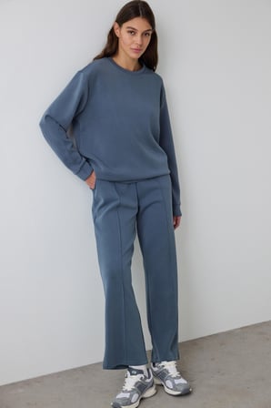 Koyu Gri Bisiklet Yaka Oversize Kısa Modal Sweatshirt
