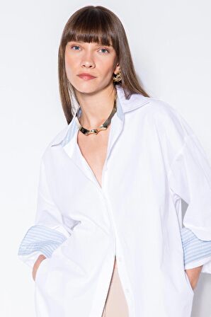 DeFacto Oversize Geniş Kalıp Basic Düz Poplin Uzun Kollu Gömlek D3152AX24AUWT34