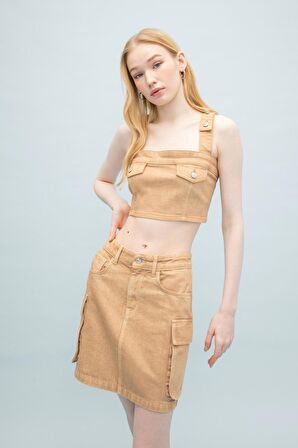 DeFacto Coool Kargo Fit Gabardin Yıkamalı Soluk Efektli Mini Etek C4456AX24SPBG387