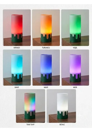 7 Renkli Rgb Ambiyans Abajuru- Erimiş Damla Tasarımlı Gece Lambası - 3D Tasarım - Ampül Dahil