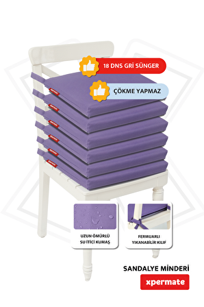Xpermate Fermuarlı 6'lı Sandalye Minderi Su İtici Kumaş 40x40 Cm Mor