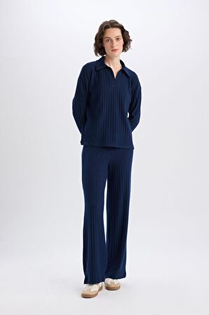 DeFacto Wide Leg Geniş Paça Eşofman Altı Normal Bel Fitilli Kaşkorse Kumaş Basic Düz B2405AX25SPNV31