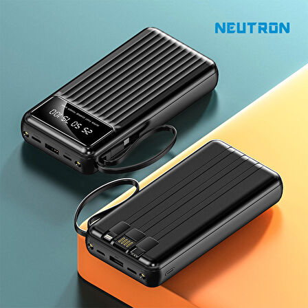 Powerbank 20000 mAh 2.1A Hızlı Dahili Çoklu Kablolu Taşınabilir Şarj Cihazı -Siyah - NTL-PB-23N4