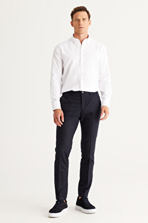 Erkek Lacivert Slim Fit Dar Kesim Yan Cepli Beli Lastikli Pantolon