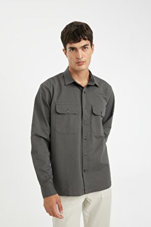 DeFacto Regular Fit Basic Düz Pamuklu Uzun Kollu Gömlek D1060AX24AUGR164