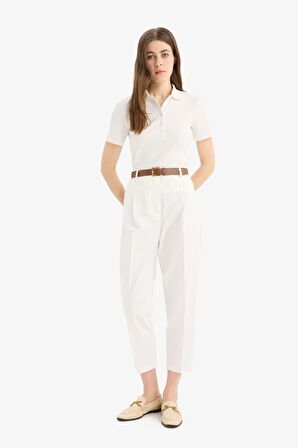 DeFacto 	Carrot Fit Gabardin Kumaş Pantolon Kemerli Yüksek Bel Kısa Paça D2732AX25SPWT32