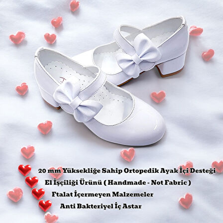 Beebron Ortopedik Topuklu Abiye Kız Çocuk Ayakkabı Glossy Series Abiayk2401 Rugan Beyaz 28