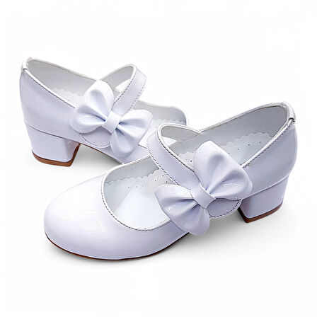 Beebron Ortopedik Topuklu Abiye Kız Çocuk Ayakkabı Glossy Series Abiayk2401 Rugan Beyaz 30