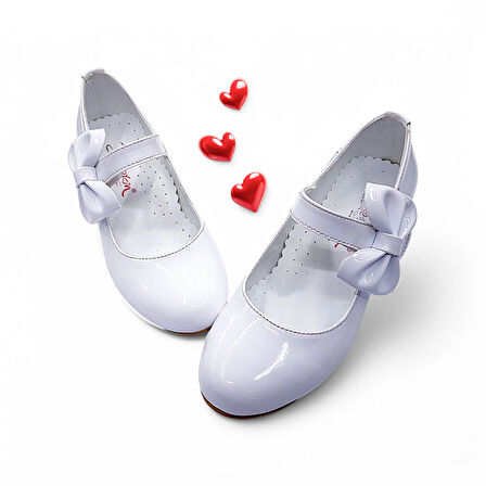 Beebron Ortopedik Topuklu Abiye Kız Çocuk Ayakkabı Glossy Series Abiayk2401 Rugan Beyaz 30