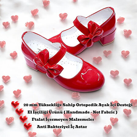 Beebron Ortopedik Topuklu Abiye Kız Çocuk Ayakkabı Glossy Series Abiayk2401 Rugan Kırmızı 30