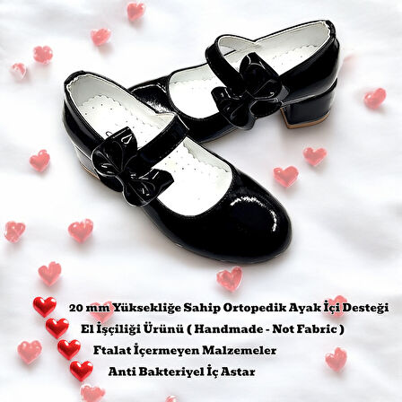 Beebron Ortopedik Topuklu Abiye Kız Çocuk Ayakkabı Glossy Series Abiayk2401 Rugan Siyah 30
