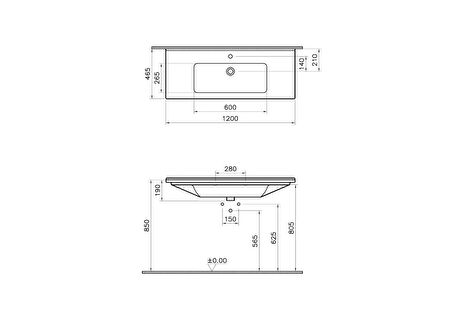 VitrA S50 5480B003-0001 Etajerli Lavabo, 120 cm, Beyaz