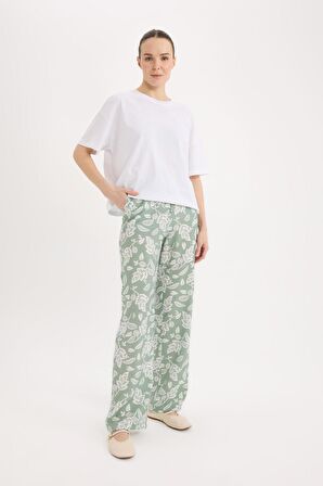 DeFacto Rahat Pantolon Wide Leg Geniş Bol Paça Desenli Yüksek Bel C4042AX25SPKH434