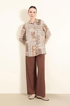 Regular Fit Cepli Krep Geniş Paça Pantolon