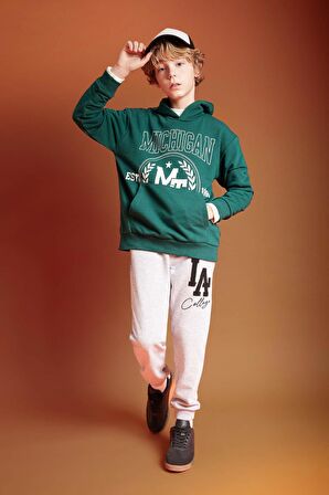 DeFacto Erkek Çocuk Oversize Fit Baskılı Kapüşonlu Sweatshirt B6137A824SPGN1116