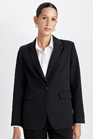 DeFacto Fitted Ceket Yaka Düğmeli Basic Düz Blazer Ceket D3157AX24WNBK81