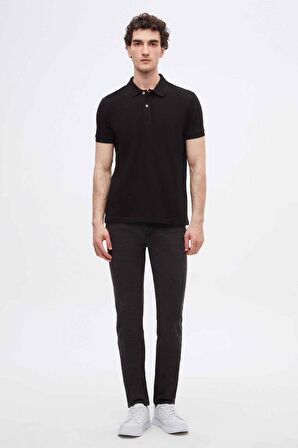 Ds Damat Regular Fit Siyah Pike Dokulu %100 Pamuk Kıvrılmaz Polo Yaka Nakışlı T-Shirt 4HC14ORT51000 4HC14ORT51000
