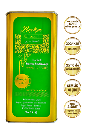 2024/25 5 Lt OliveArt Natürel Sızma Zeytinyağı Soğuk Sıkım Filtresiz 0,3 Asit