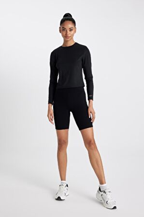 DeFactoFit Slim Fit Dar Kesim Bisiklet Yaka Baskılı Sporcu Uzun Kollu Tişört C8366AX24HSBK81