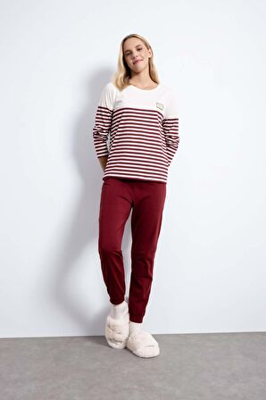 DeFacto Fall in Love Regular Fit Çizgili Uzun Kollu Pijama Takımı D5661AX24AUBR248